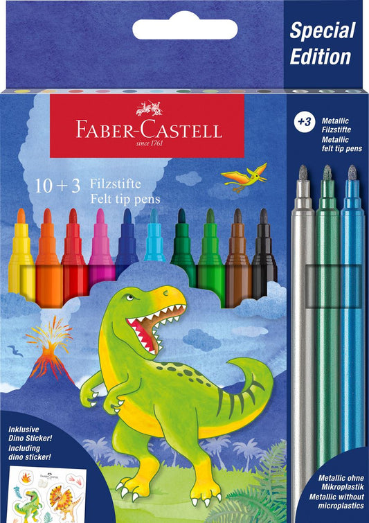 FABER CASTELL TUSSER DINOSAUR + STICKERS 10+3 SPARKLE