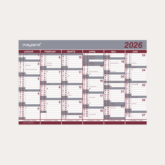 KONTORKALENDER DOBBELT HALVÅRSKALENDER 2026