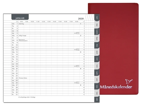 MÅNEDSKALENDER 2026 RØD 2 FLØJET M BLOK