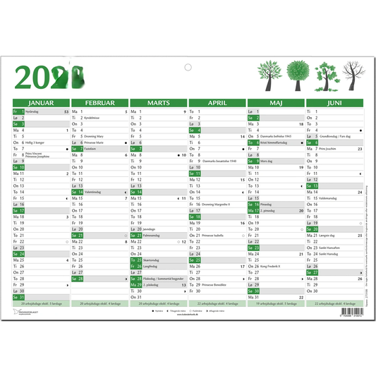 VÆGKALENDER A4 2026 GRØN