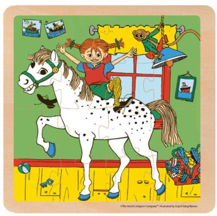 PIPPI LANGSTRØMPE - TRÆPUSLESPIL - PÅ HEST