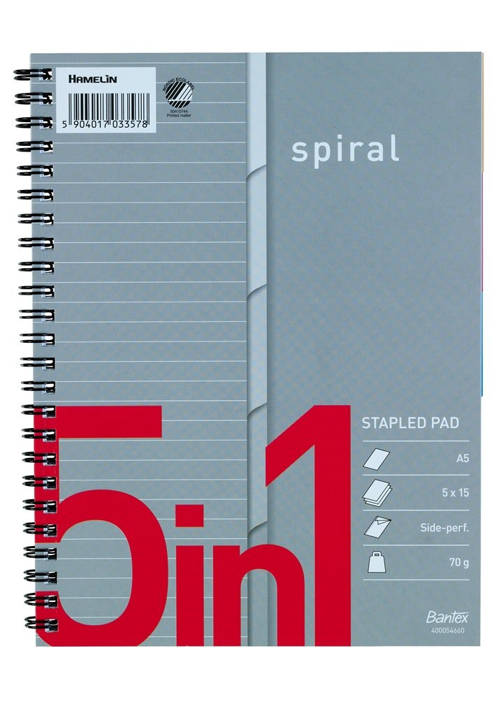BANTEX 5IN1 INDEX SPIRAL BLOK A5 LINJERET