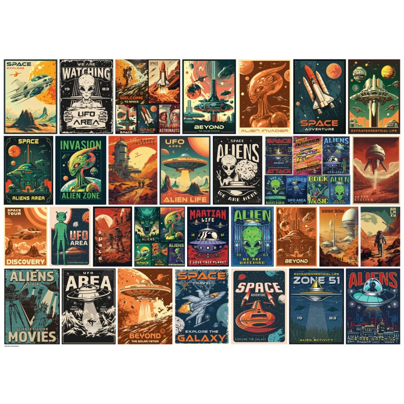 EUROGRAPHICS VINTAGE POSTERS OF ALIENS 1000 BRIKKER