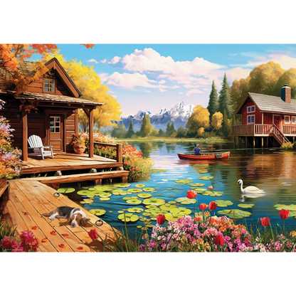 DEMENSPUSLESPIL 24 BRIKKER COTTAGE BY THE LAKE