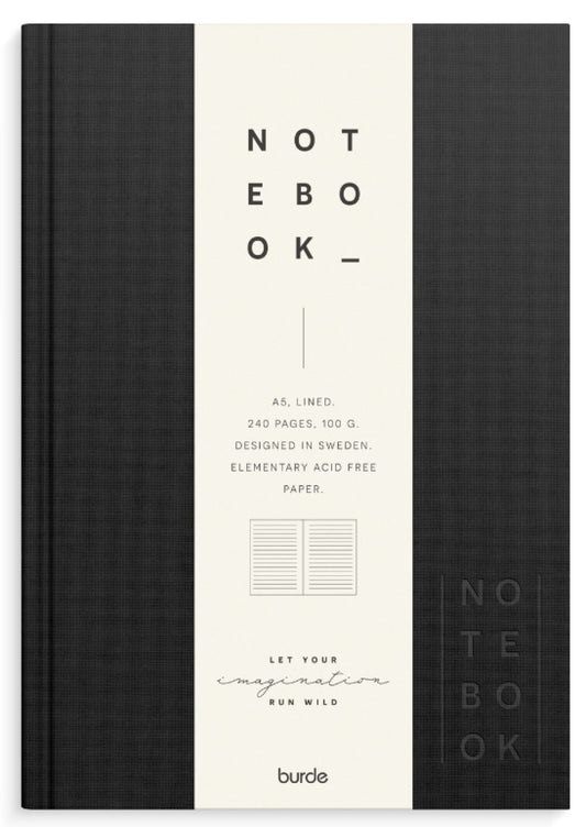 A5 NOTESBOG TEXTIL SORT LINJERET