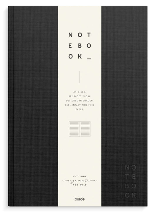 A4 NOTESBOG TEXTIL SORT LINJERET