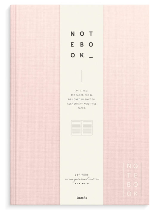 A4 NOTESBOG TEXTIL LYSERØD LINJERET