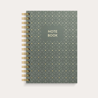 NOTEBOOK A5 GREEN PATTERN SPIRAL LINJERET