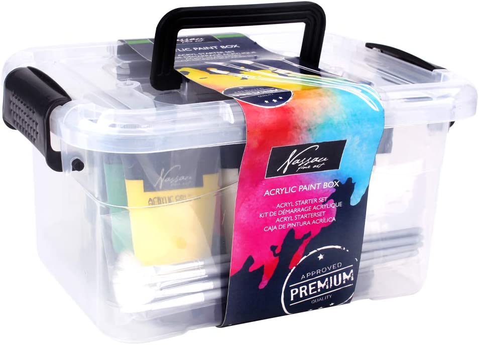 AKRYLMALING BOKS MED 9 FARVER X 75ML + 6 PENSLER