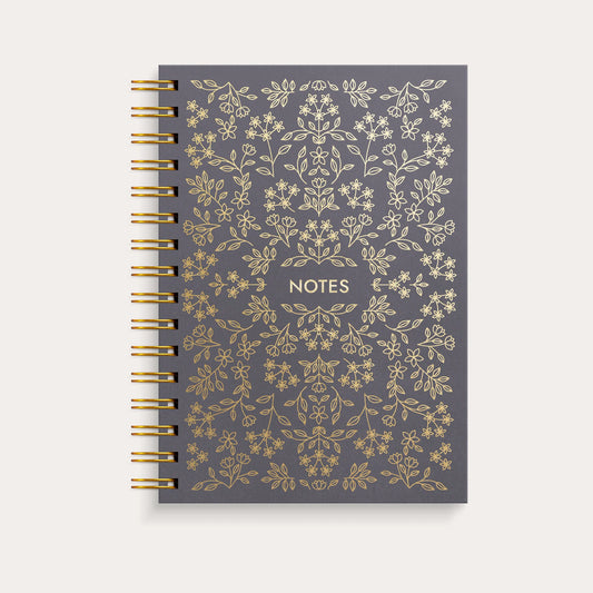 NOTEBOOK A5 BLACK FLOWER SPIRAL LINJERET