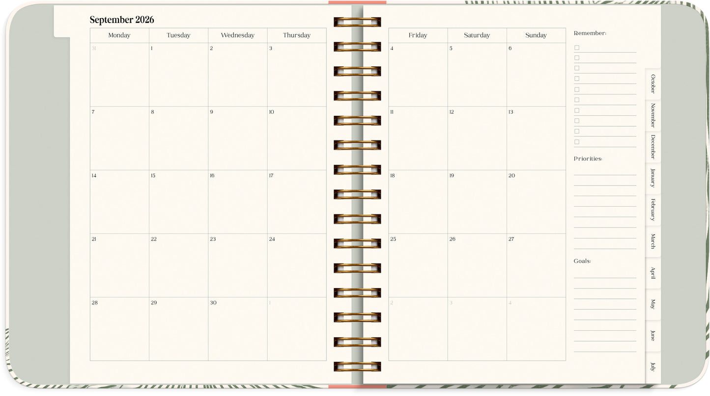 LIFE PLANNER DECOR GREEN FLOW 2026/2027