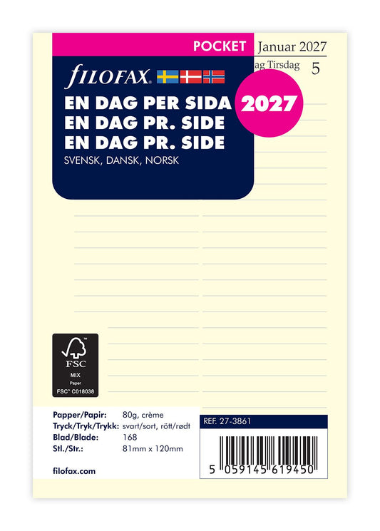 FILOFAX REFILL EN DAG PR SIDE POCKET 2027