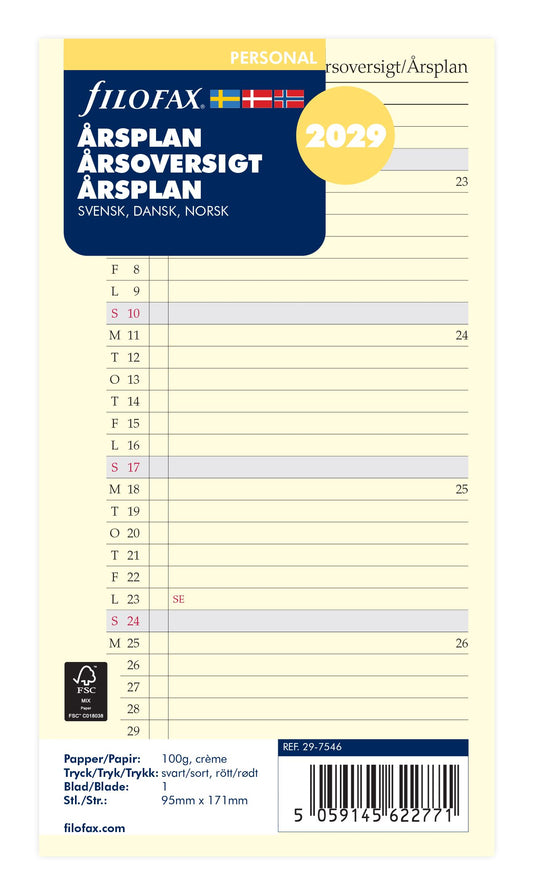 FILOFAX ÅRSPLAN PERSONAL 2029