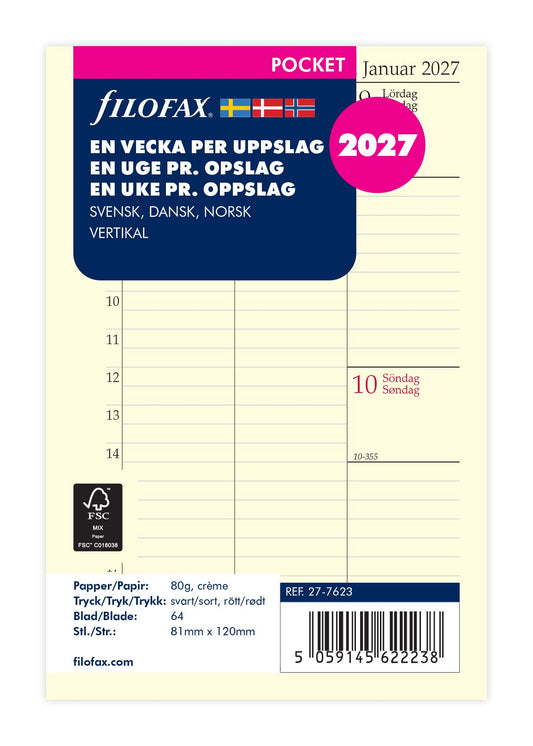 FILOFAX REFILL EN UGE PR OPSLAG VERTIKAL POCKET 2027