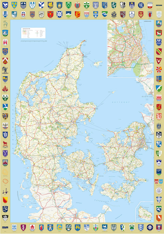 DANMARKSKORT MED KOMMUNEVÅBEN